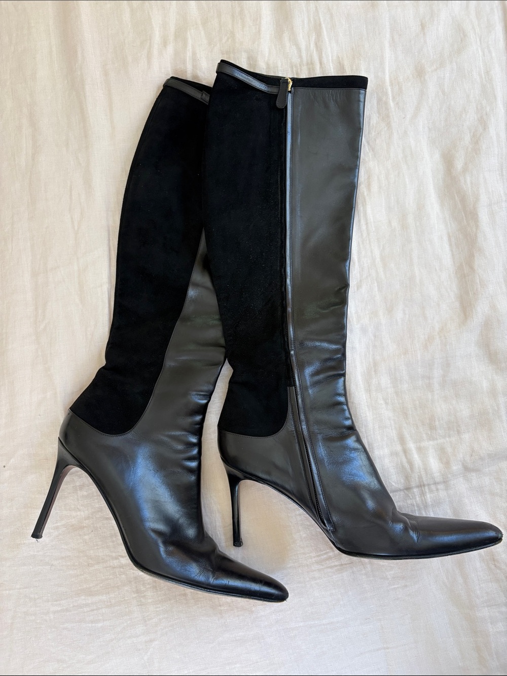 Ralph Lauren Collection Black Women's Leather & Suede Knee-High Stiletto Boots
